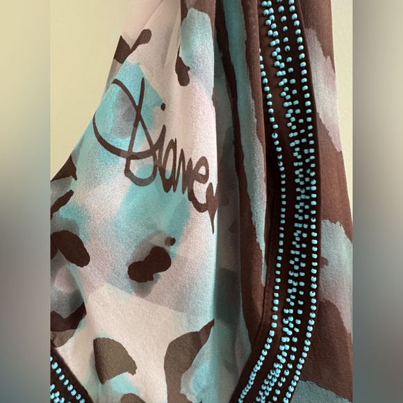 Diane von furstenberg animal print Limited edition 100% silk beaded scarf . - Picture 2 of 5